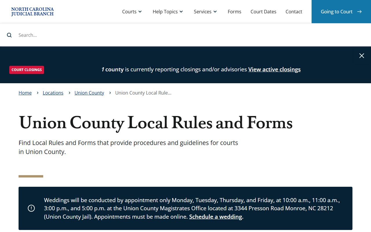 Union County local rules and forms for court records and filings