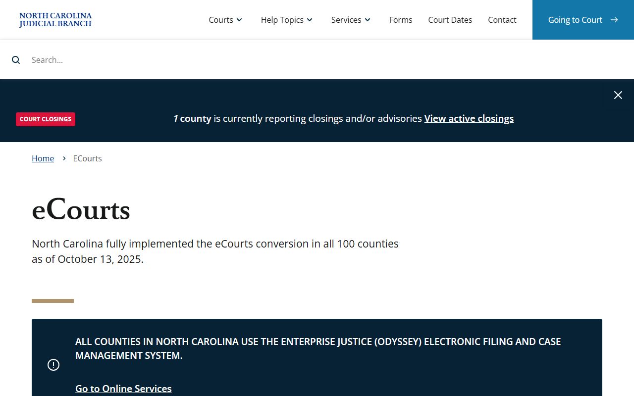 North Carolina eCourts page covering the Union County Court records system