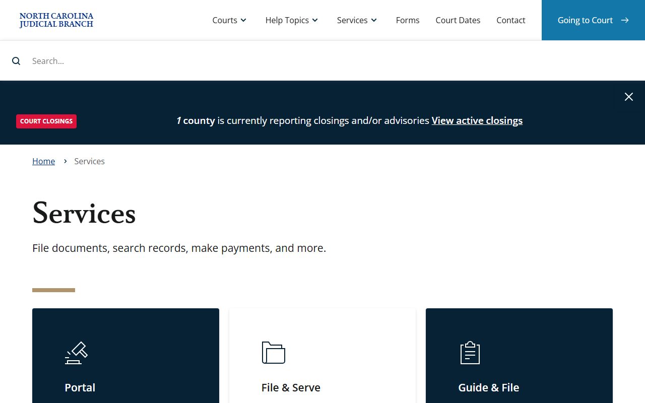 North Carolina Judicial Branch online services for Union County Court records