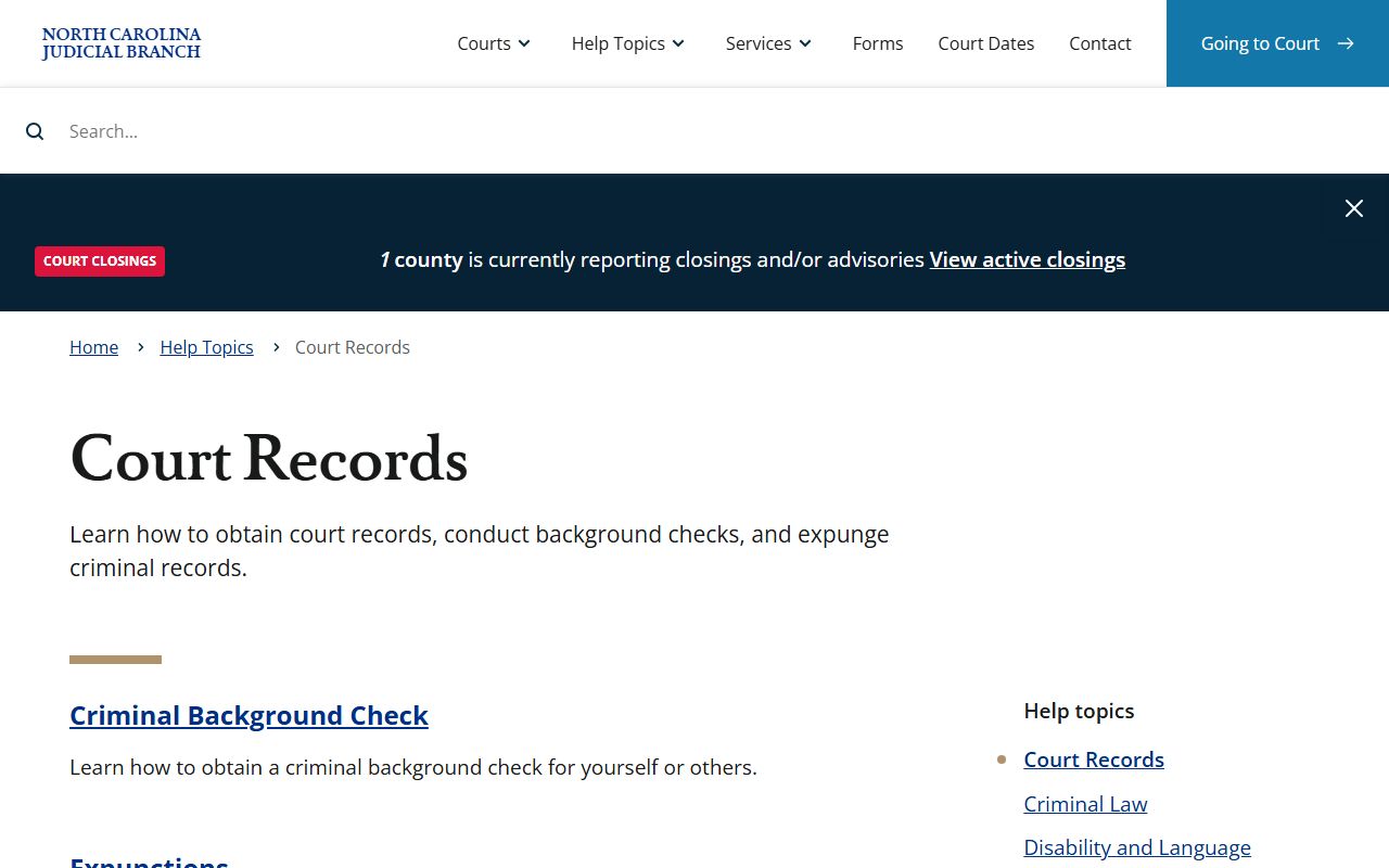 North Carolina court records help page for the Union County Clerk of Superior Court