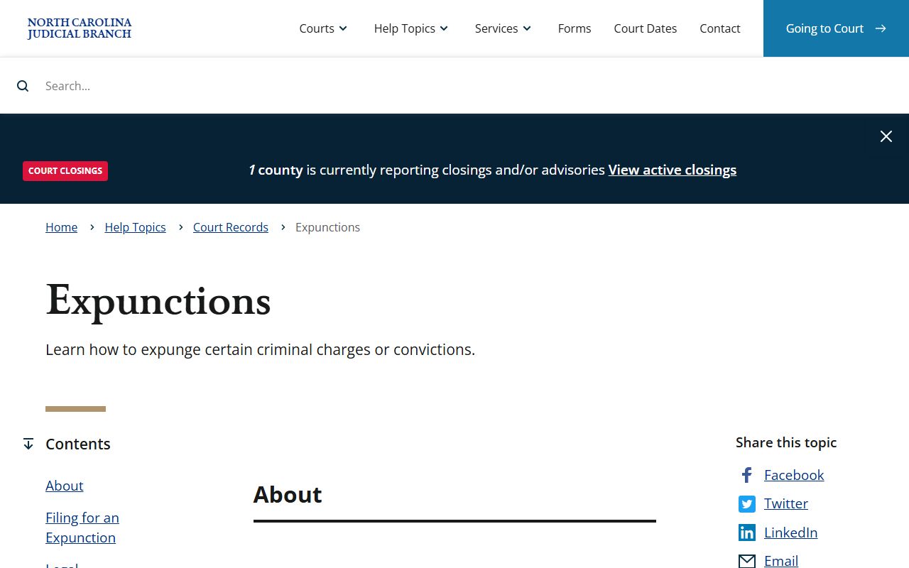North Carolina expunction page tied to the Union County Clerk of Superior Court