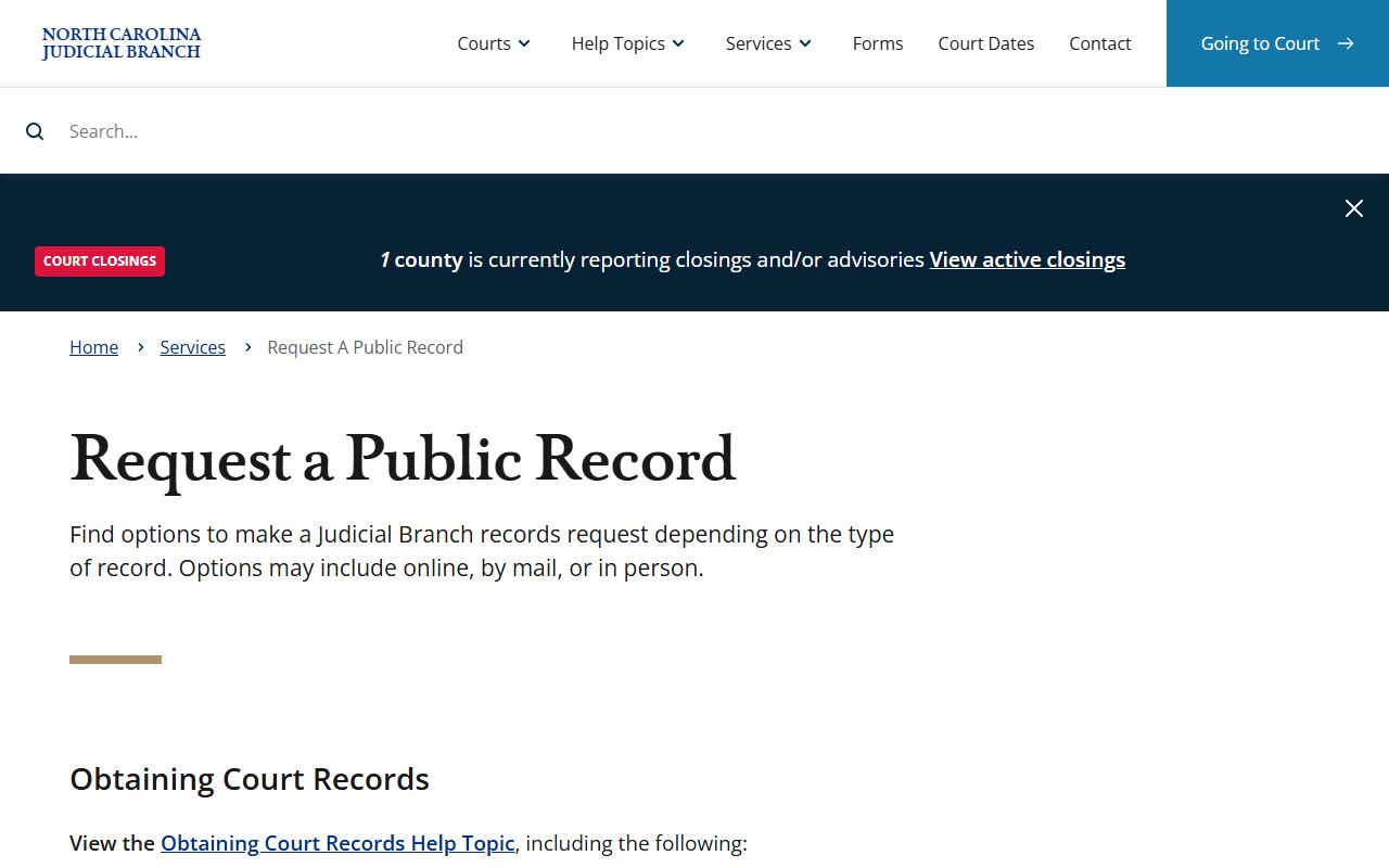 North Carolina judicial public record request form related to Union County Clerk of Superior Court
