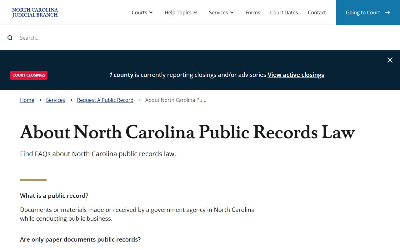 North Carolina public records law page for the Union County Clerk of Superior Court