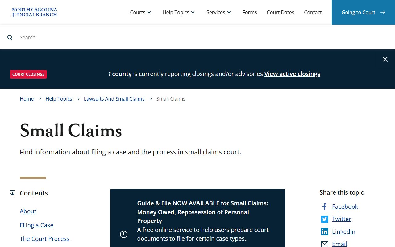 Union County court records guidance on small claims cases from the North Carolina Judicial Branch