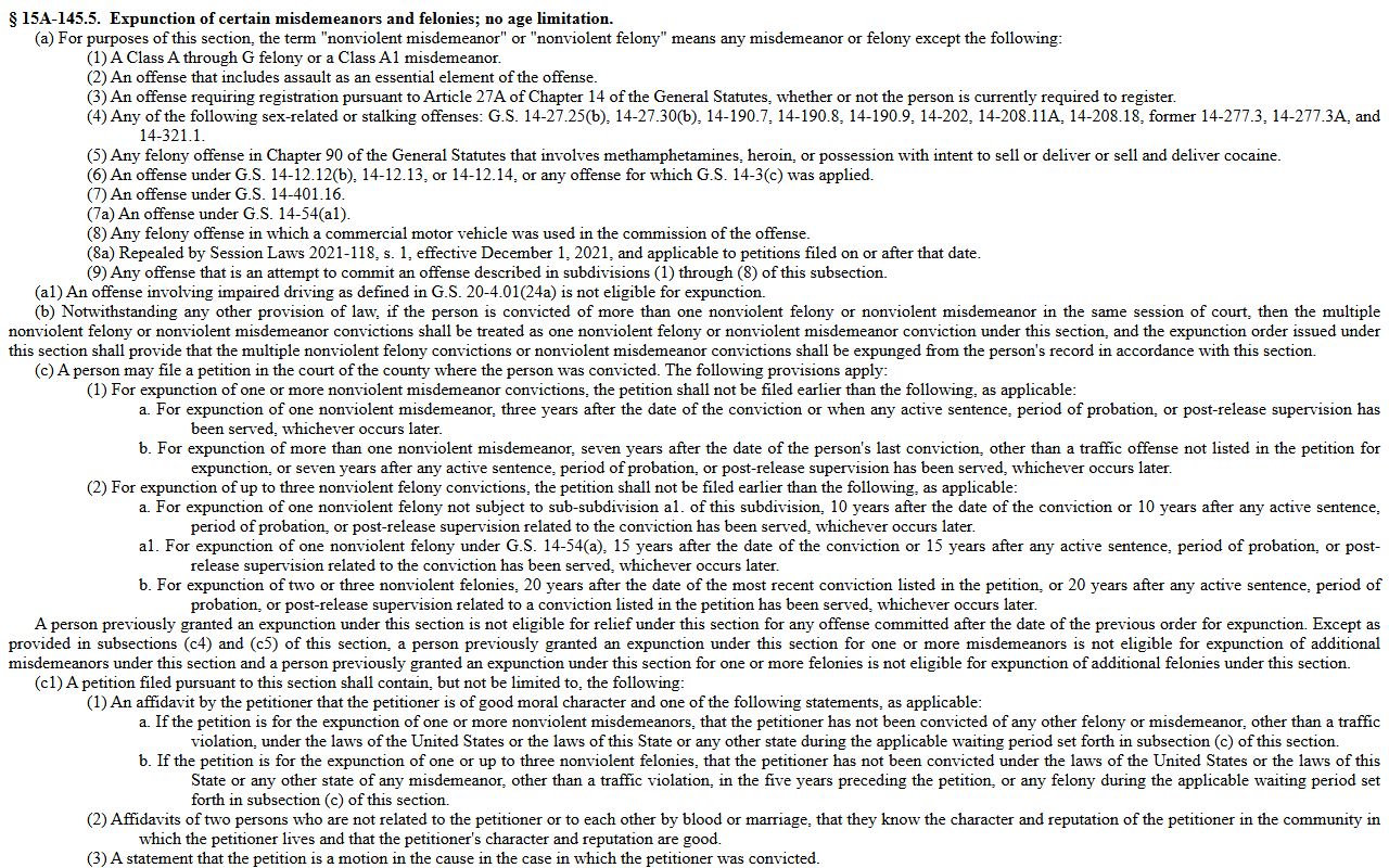 Nonviolent offense expunction statute for Union County criminal records