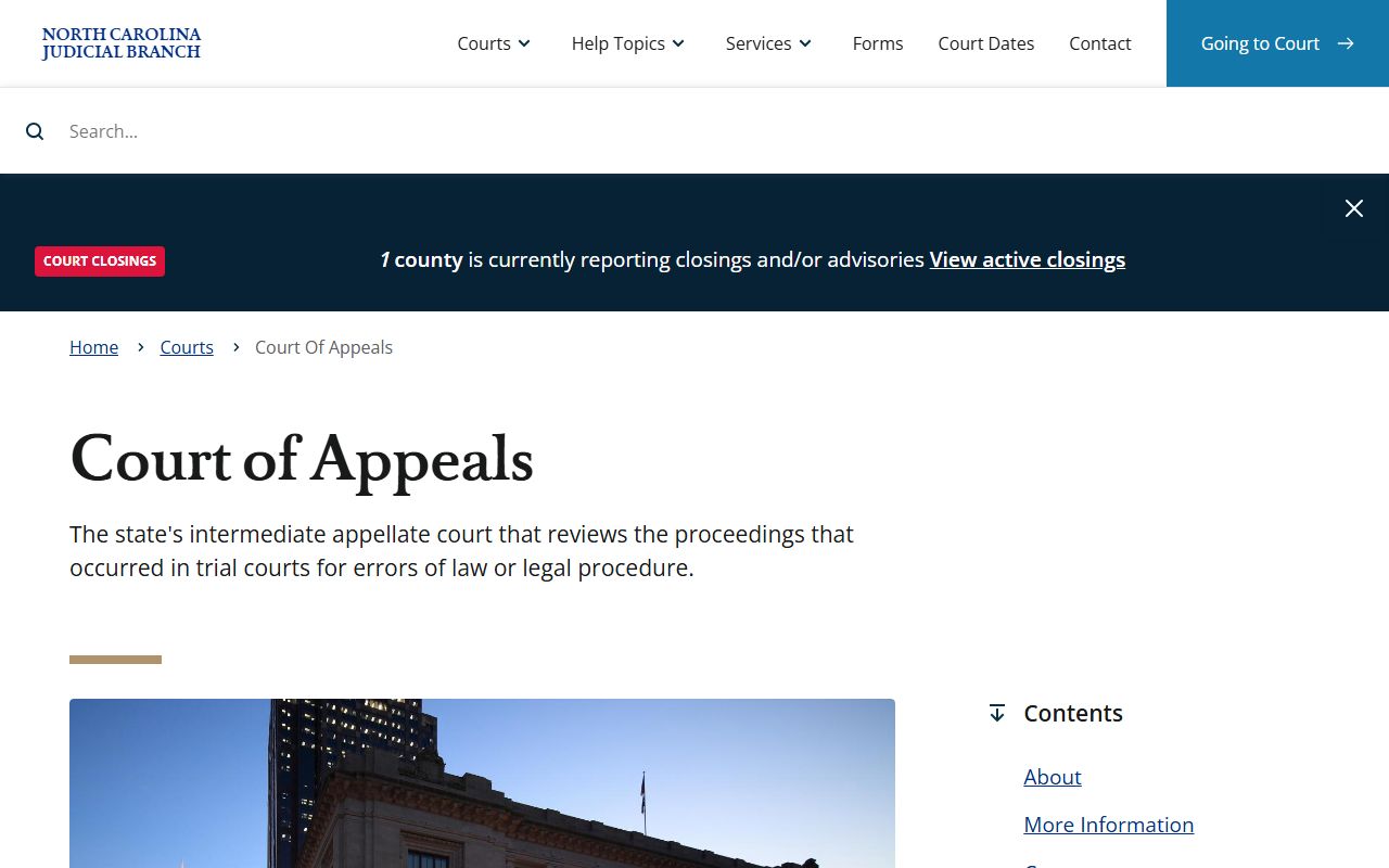 North Carolina Court of Appeals page in the Union County District Court appeals path