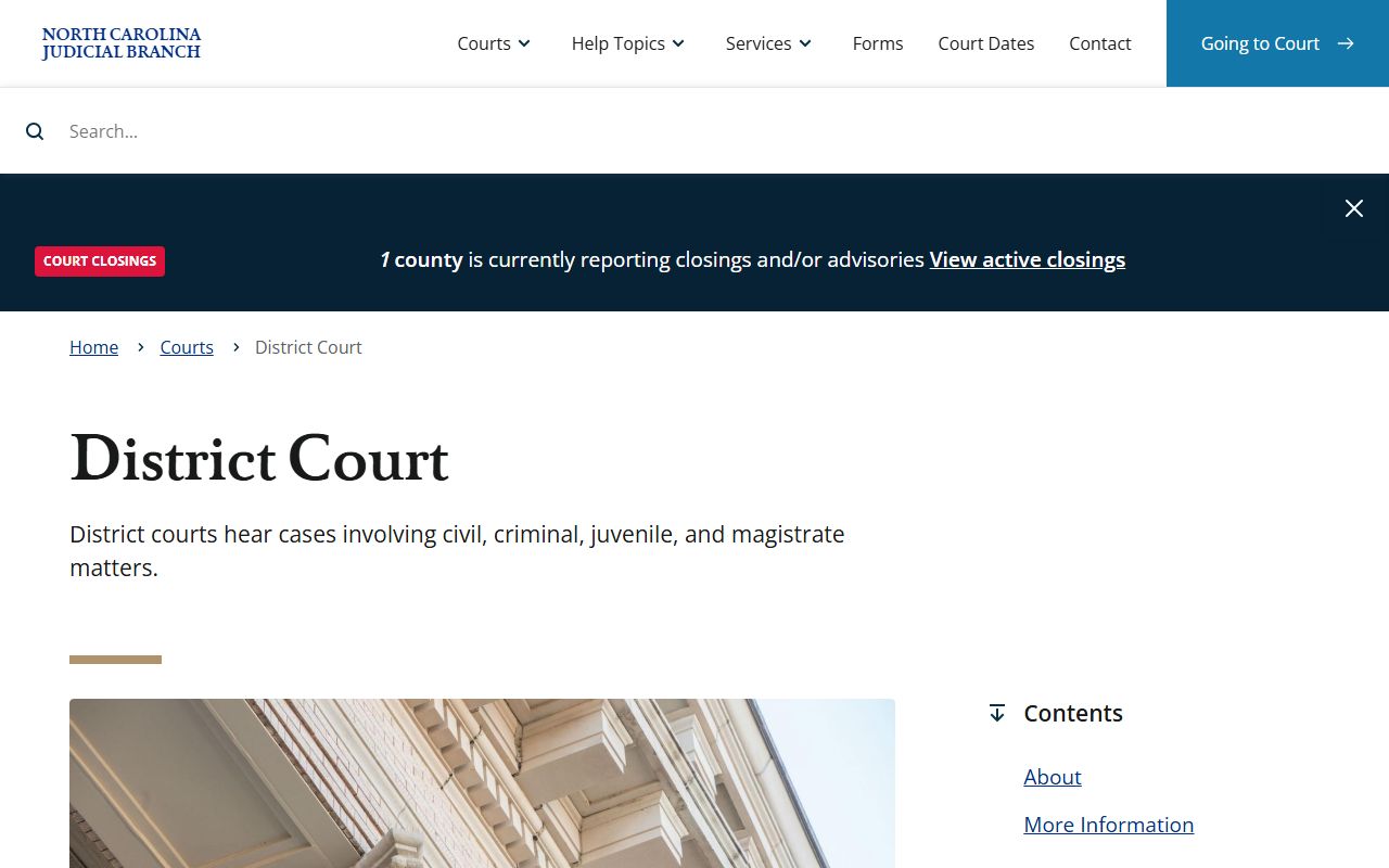 North Carolina District Court overview page for Union County District Court