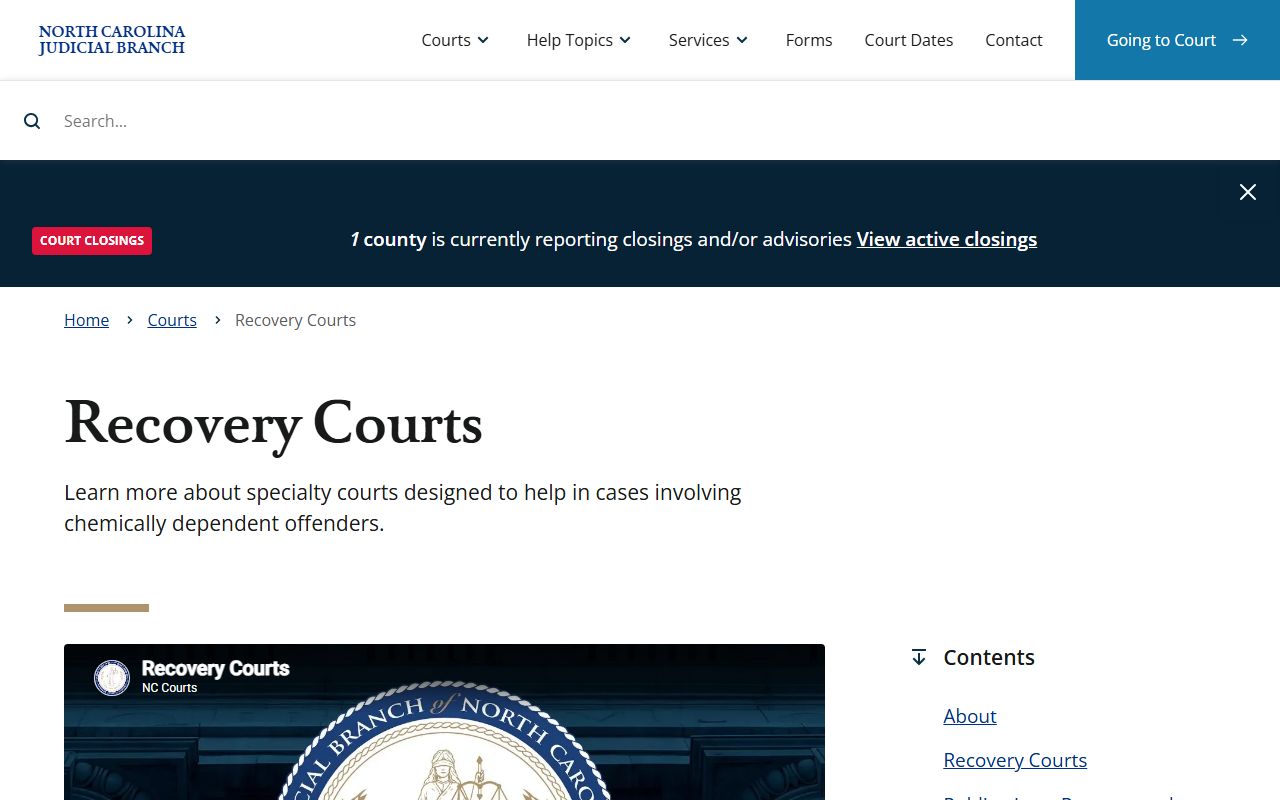 North Carolina recovery courts page tied to Union County District Court programs