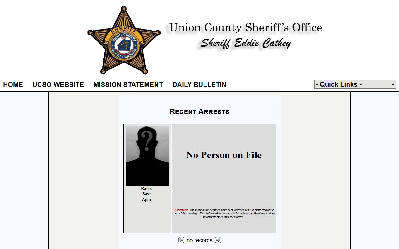 Union County inmate records recent arrests page on the Sheriff's P2C portal