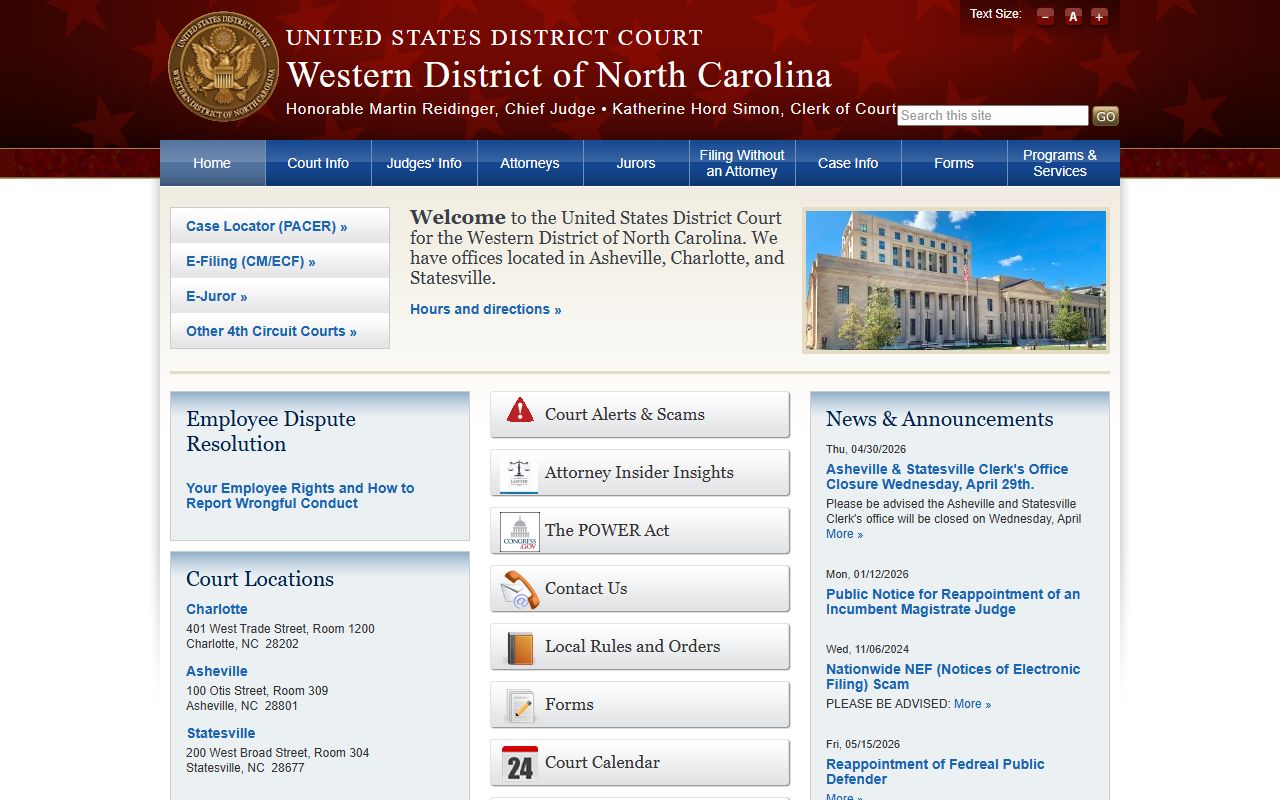 Union County released inmates federal context on the Western District of North Carolina site