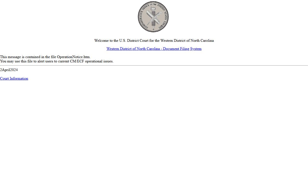 Union County released inmates federal docket access through Western District CM/ECF