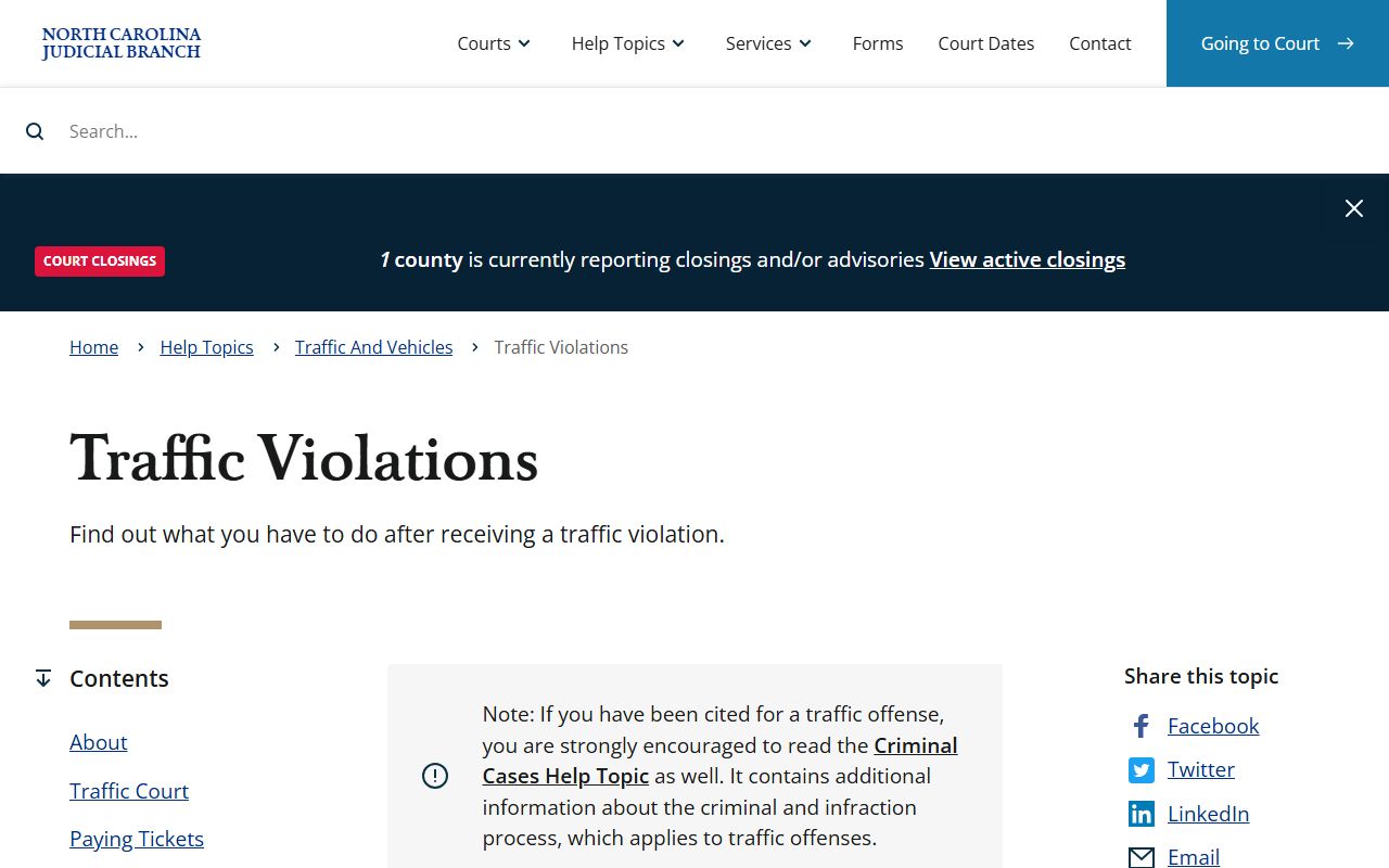 Union County traffic court records help page on the North Carolina Judicial Branch site
